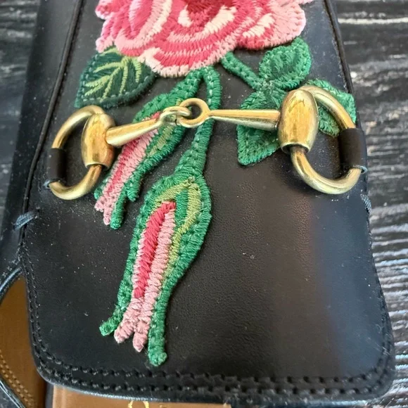 Gucci Black Floral Embroidered Mules - Picture 9 of 9